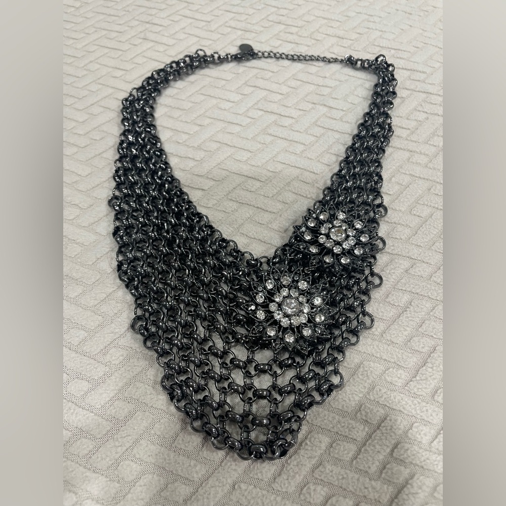 Bold Black and Silver Floral Necklace